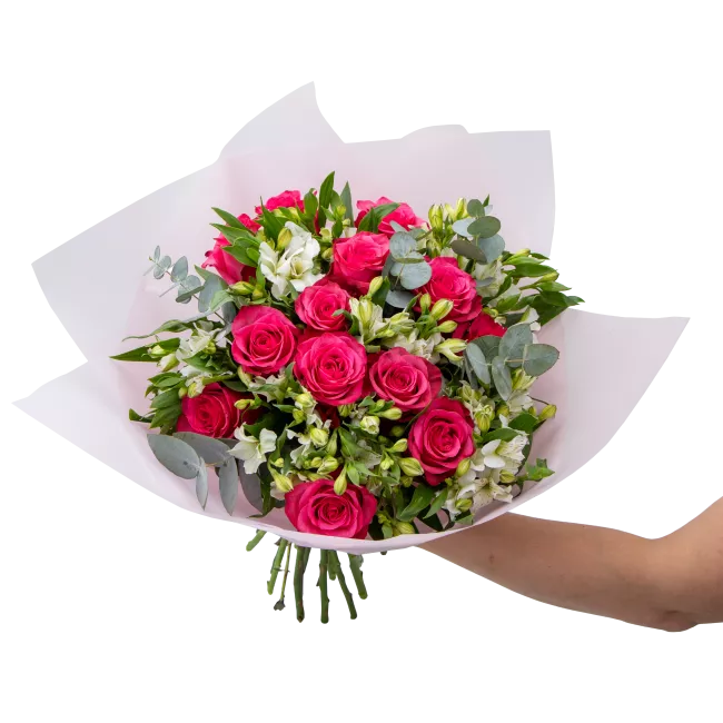 Bouquet with roses and alstromerias